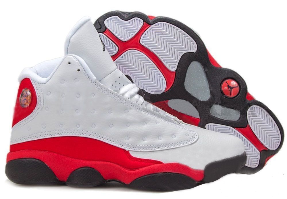 Nike Air Jordan 13 Retro White/Red, белые с красным, кожа, мужские
